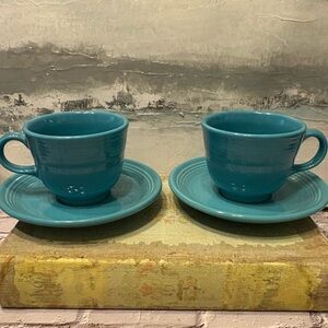 Set of Two Fiesta Turquoise Cups and Saucers.